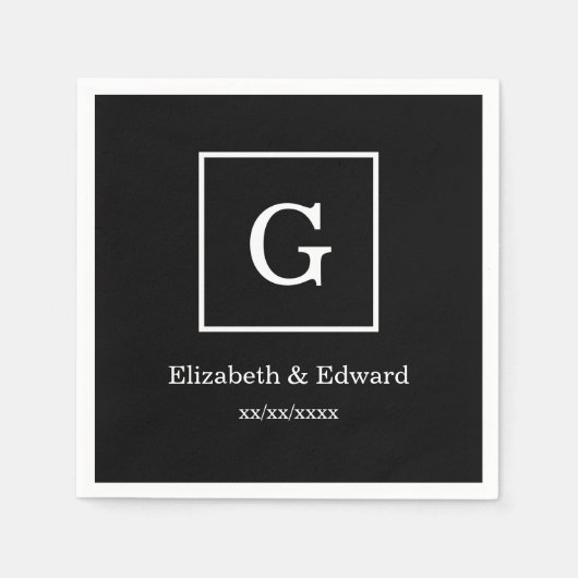 Zwart Wit Ontworpen Aanvankelijk Monogram Servet (Voorkant)