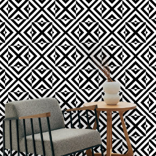Zwart-wit Op Art geometrisch patroon Behang