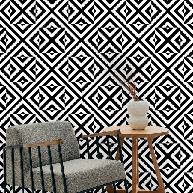 Zwart-wit Op Art geometrisch patroon Behang (Creator heeft geüpload)