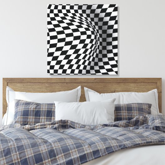 Zwart wit op art optische illusie abstract canvas afdruk (Insitu (Slaapkamer))