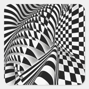 Zwart-wit op-art vierkante sticker