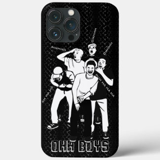 zwart-wit op zwarte LAUGHING OH BOYS iPhone 13 Pro Max Hoesje