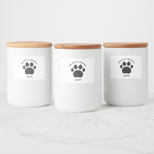 Zwart-wit opa's Granddog 1 grote hond paw Voedselcontainer Etiket (Flessen)