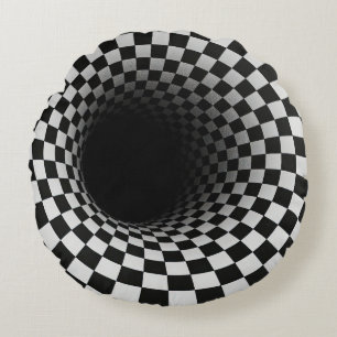 Zwart-wit optische illusie tunnel rond kussen
