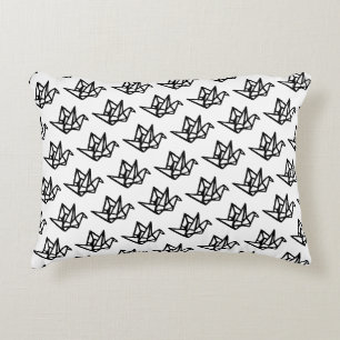Zwart & Wit Origami Papieren Kraan Linocut Accent Kussen