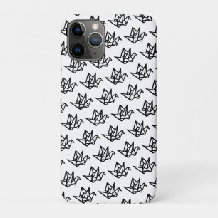 Zwart & Wit Origami Papieren Kraan Linocut iPhone 11 Pro Hoesje