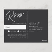 Zwart-wit overmaats script keuze RSVP Briefkaart (Achterkant)