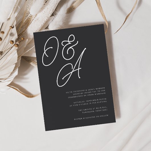 Zwart-wit overmaats script monogram bruiloft kaart