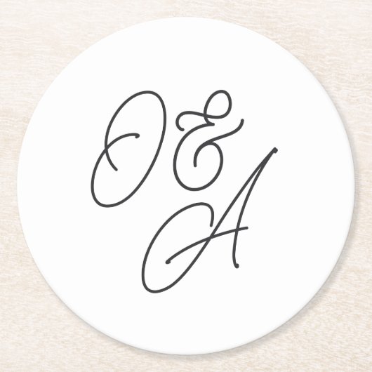 Zwart-wit overmaats script monogram bruiloft ronde kartonnen onderzetter (Voorkant)