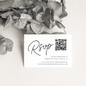 Zwart-wit overmaats script QR-code RSVP Informatiekaartje