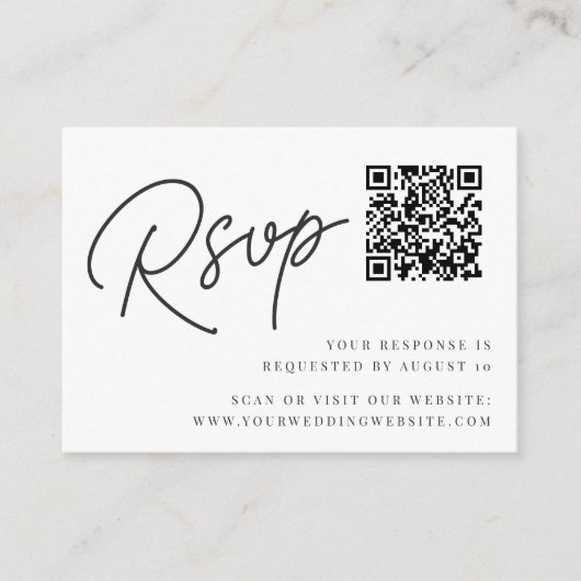 Zwart-wit overmaats script QR-code RSVP Informatiekaartje (Voorkant)