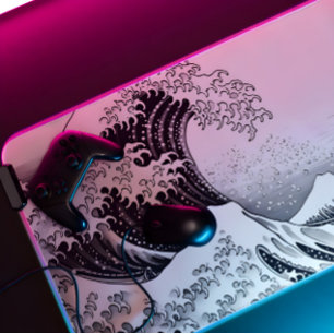 Zwart-wit overzicht Great Wave XXL Gaming Bureaumat