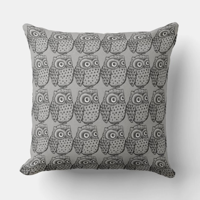 Zwart-wit - Owls Square of Lumbar Kussen (Voorkant)
