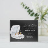 Zwart-wit paar ring bruiloft briefkaart (Staand voorkant)