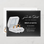 Zwart-wit paar ring bruiloft briefkaart (Voorkant / Achterkant)
