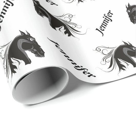 Zwart wit paard hoofd cadeaupapier (Rol Hoek)