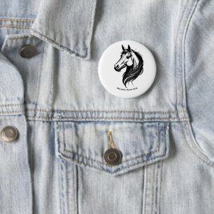 Zwart-wit paard hoofd illustratie ronde button 5,7 cm