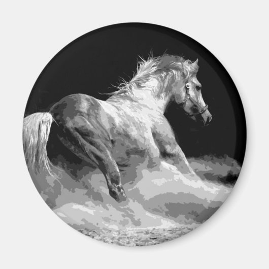 Zwart-wit paard in actie magneet (Voorkant)
