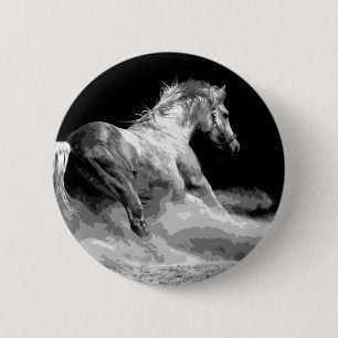 Zwart-wit paard in actie ronde button 5,7 cm