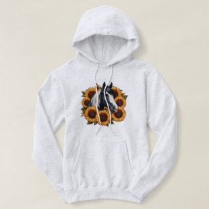 Zwart-wit Paard met Zonnebloemen Hoodie