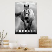 Zwart wit paard Motivatie Freedom Artwork Poster (Keuken)