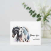 Zwart & wit paard paar in waterverf bedankt briefkaart (Staand voorkant)