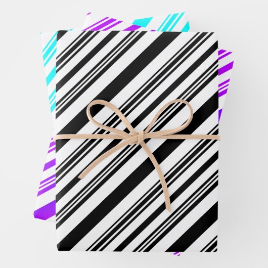 Zwart-wit, paars en wit, blauw en wit inpakpapier vel (In situ)