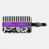 Zwart, wit, Paars gestreept Bagagelabel (Achterkant horizontaal)