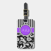 Zwart, wit, Paars gestreept Bagagelabel (Voorkant verticaal)