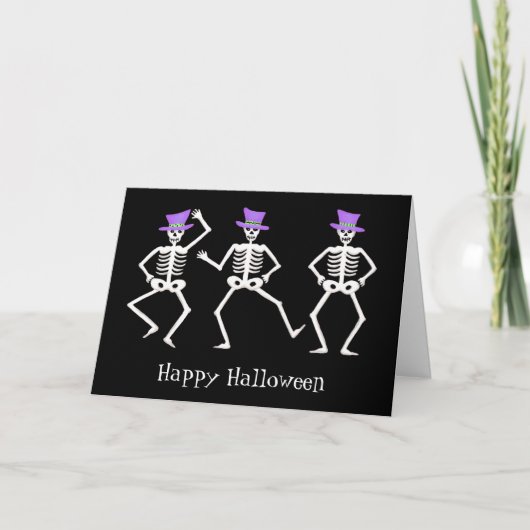 Zwart wit Paars Halloween Skeleton Botten Dance Kaart (Voorkant)