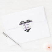 Zwart Wit Paarse Damask 1,5" Bruiloft Sticker (Envelop)