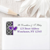 Zwart Wit Paarse Damask Hearts Adreslabel Etiket (Insitu)