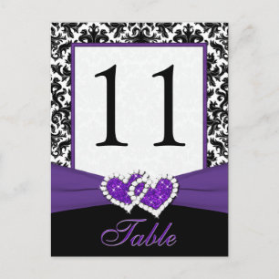 Zwart, Wit, Paarse Damask Tafelnummer Post Kaart