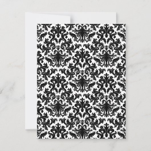 Zwart, Wit, Paarse Damast & Hartjes Antwoordkaart RSVP Kaartje (Achterkant)