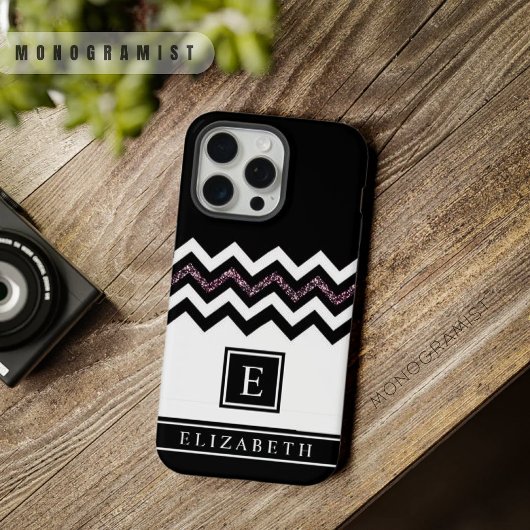 Zwart Wit Paarse Glitter Chevron iPhone Hoesje