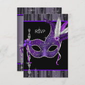 Zwart Wit Paarse Masquerade Party RSVP (Voorkant / Achterkant)