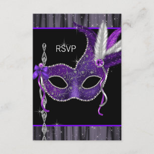 Zwart Wit Paarse Masquerade Party RSVP Kaartje