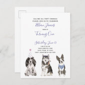 Zwart Wit Paarse Script Baby 1e Verjaardagsfeest Uitnodiging Briefkaart (Voorkant / Achterkant)