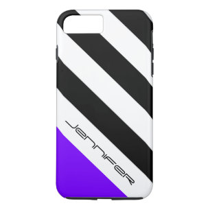 Zwart, Wit, Paarse Streep Minimalistisch met Naam iPhone 8 Plus / 7 Plus Hoesje