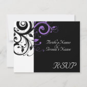 Zwart + Wit Paarse Swirl Bruiloft Matching RSVP (Voorkant)