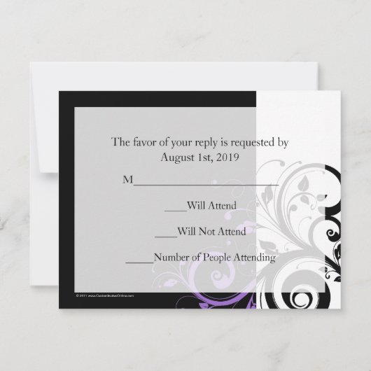 Zwart + Wit Paarse Swirl Bruiloft Matching RSVP (Achterkant)