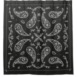 Zwart-wit Paisley Bandana Ornament Print. Vi Douchegordijn