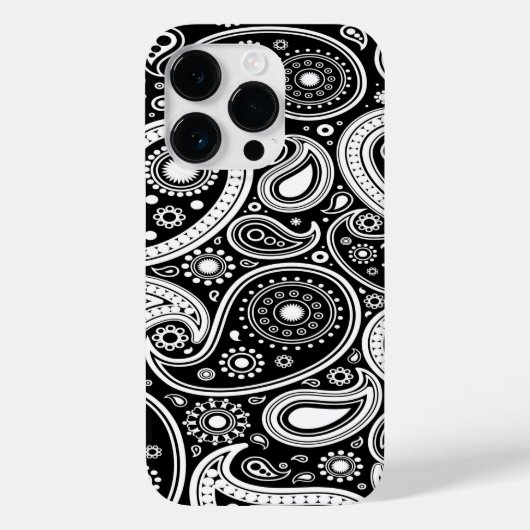 Zwart-wit Paisley iPhone 14 Pro Hoesje (Achterkant)