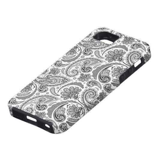 Zwart-wit Paisley Kant Retro Patroon Case-Mate iPhone Case (Onderkant)