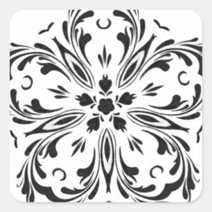 Zwart Wit Paisley Look Star Design Vierkante Sticker
