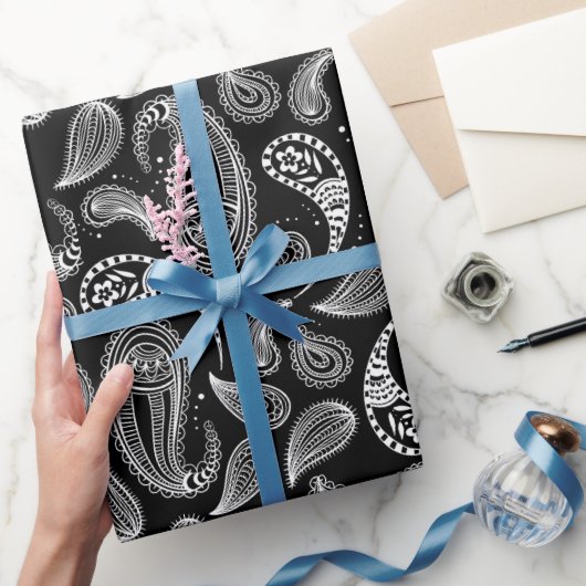 Zwart wit Paisley-patroon Cadeaupapier (Geschenken)