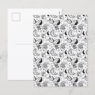 Zwart-wit Paisley Patroon – Elegante Textielkunst Feestdagenkaart