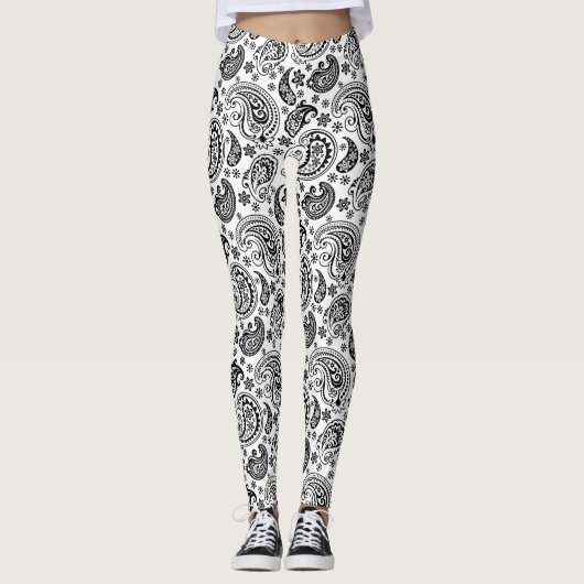 Zwart-wit Paisley Pattern 2 Leggings (Voorkant)