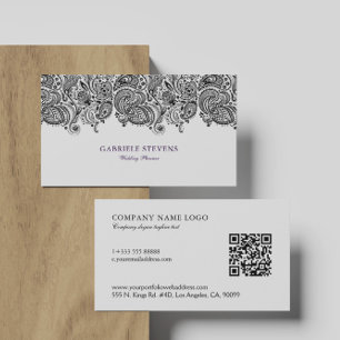 Zwart-wit Paisley Wedding Planner Visitekaartje