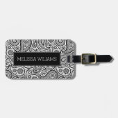 Zwart-wit paisleypatroon bagagelabel (Voorkant horizontaal)